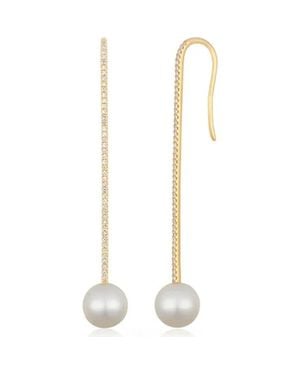 EF Collection 14K Diamond & Pearl Drop Earrings - Metallic