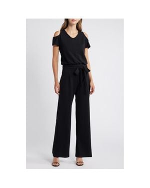 NIKKI LUND Gianna Belted Cold Shoulder Jumpsuit - Black