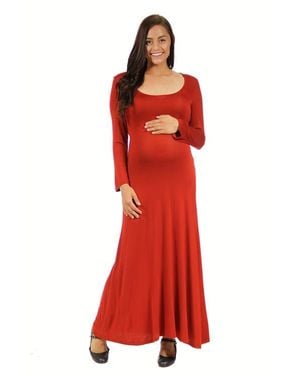 24seven Comfort Apparel Long Sleeve Maternity Maxi Dress - Red