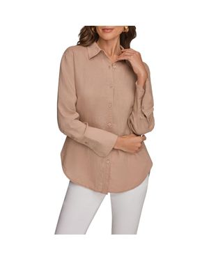 Donna Karan Linen Button-Up Shirt - Brown