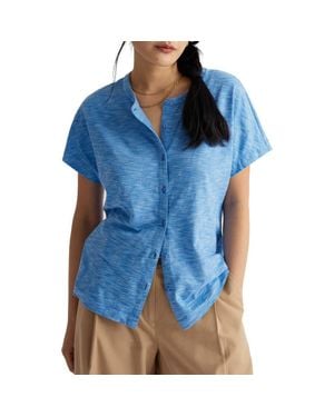 Seasalt Cornwall Tor Grass Organic Cotton Knit Button-Up Shirt - Blue