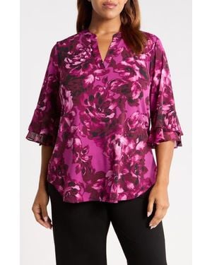 Kasper Floral Print Ruffle Sleeve Top - Pink
