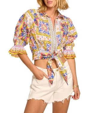 Ramy Brook Zola Tile Print Tie Front Shirt - Multicolor