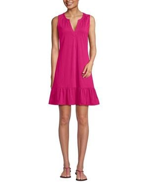 Lands' End Sleeveless Cotton Jersey Notch Neck Flounce Dress - Pink