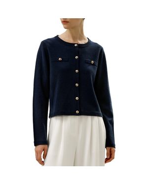 LILYSILK Merino Wool Button-Front Sweater Jacket - Blue
