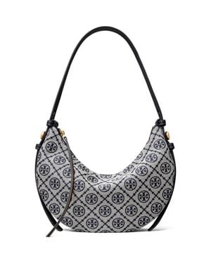 Tory Burch Romy T Monogram Half Moon Shoulder Bag - Gray