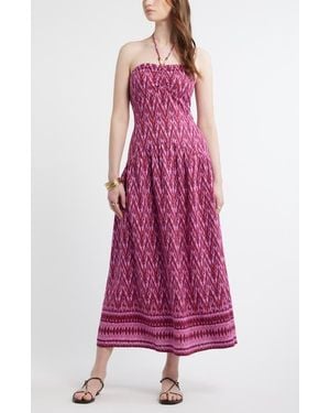Treasure & Bond Halter Neck Drop Waist Linen Blend Maxi Dress - Purple