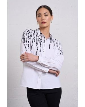 Franne Golde Cascading Dot Print Cotton Shirt - White
