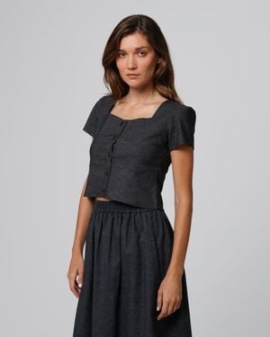 JUANA Hemp Blend Button Front Top - Black