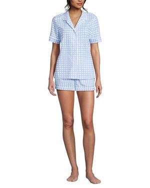 Lands' End Poplin 2 Piece Pajama Set - Blue