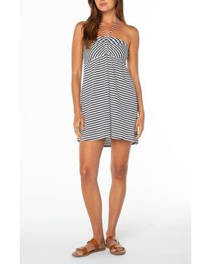 Roxy Windspun Stripe Cotton Blend Halter Minidress - Gray