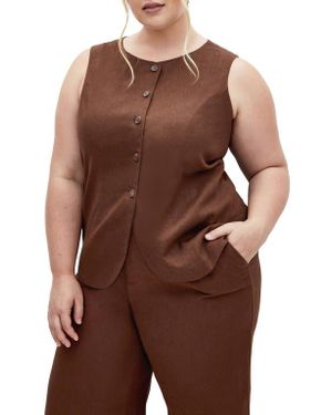City Chic Vivien Linen Blend Vest - Brown