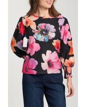 Apny Floral Print Cotton Slub Top - Red