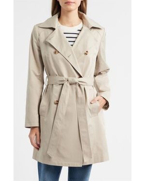 Sam Edelman Hooded Belted Double Breasted Trench Coat - Natural