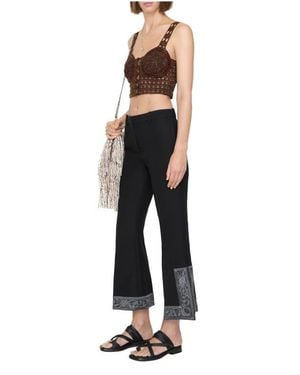 Burberry Cropped Embroidered Wool Silk Flared Pants - Black