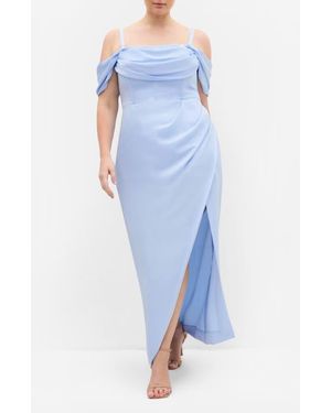 City Chic Forbidden Love Off The Shoulder Maxi Dress - Blue