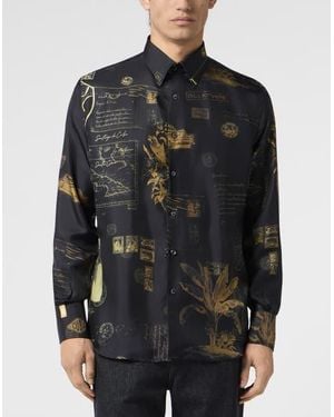 Billionaire Printed Silk Shirt Letter - Black