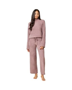 Softies Solid Marshmallow Rib Mock Neck With Long Pant - Pink