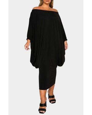 L I V D Eero Off The Shoulder Long Sleeve Tapered Hem Midi Dress - Black
