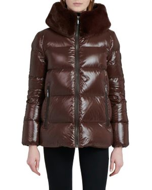 The Recycled Planet Company Water Resistant Nylon Down Puffer Coat With Faux Fur Trim - Brown
