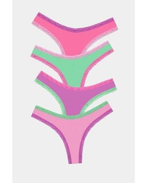 Stripe & Stare Thong Four Pack - Pink