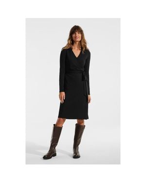 Lands' End Cotton Modal Collared Wrap Dress - Black