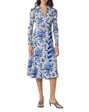 Diane von Furstenberg Phoenix Reversible Long Sleeve Midi Shirtdess - Blue