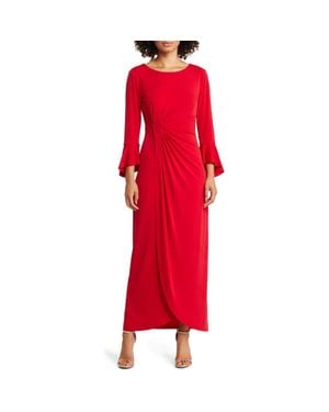 Connected Apparel Bell Sleeve Gathered Waist Gown