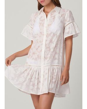 Shoshanna Ruffle Mini Stencil Floral Burnout Cover Up - White
