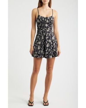 Emerald Sundae Floral Print Fit & Flare Mini Sundress - Black
