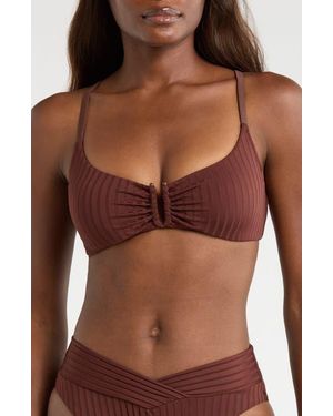Sanctuary Textured Stripe U-Bar Bikini Top - Brown