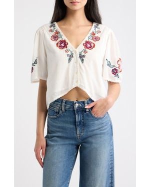 Cleobella Brett Crop Embroidered Cotton Top - Pink