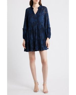 Halogen® Long Sleeve Floral Tiered Dress - Blue