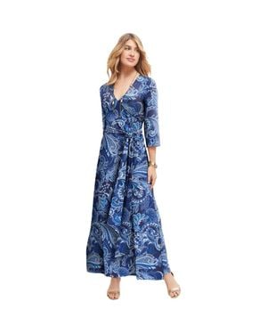 Jessica London Stretch Knit Faux Wrap Maxi Dress - Blue