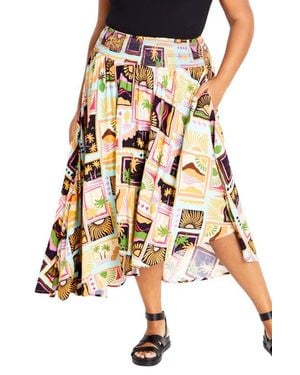 City Chic Eva Smocked Waist Asymmetric Skirt - Multicolor