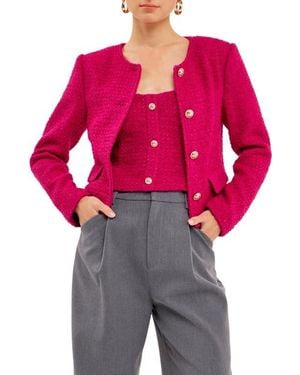 Endless Rose Round Neck Bouclé Crop Jacket - Red