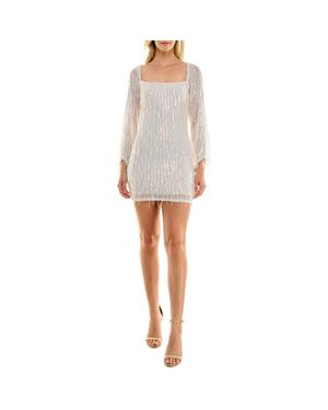 Speechless Sequin Fringe Long Sleeve Minidress - White
