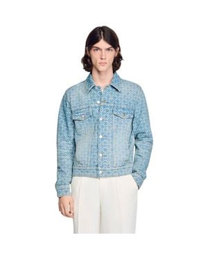 Sandro Square Cross Denim Jacket - Blue