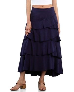 Wash Lab Denim Petal Tiered Denim Maxi Skirt - Blue