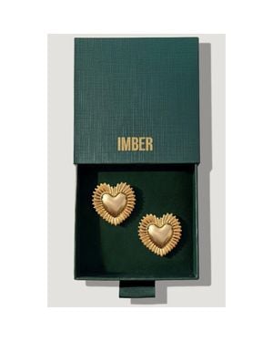 IMBER Oversize Puffy Heart Statement Earrings - Metallic