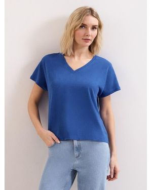 Phase Eight Saphiya Slub Cotton V-Neck T-Shirt - Blue