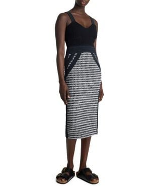 St. John Bicolor Mixed Knit Midi Dress - Black