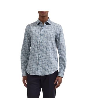 Bugatchi Axel Trim Fit Abstract Mosaic Print Stretch Cotton Button-Up Shirt - Blue