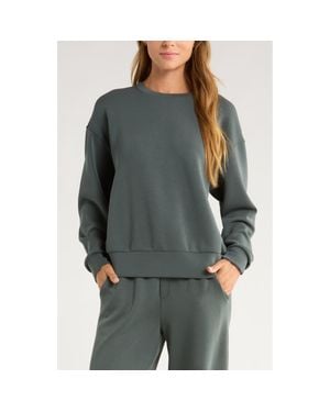 Zella Ultrasoft Boxy Knit Crew Sweatshirt - Gray