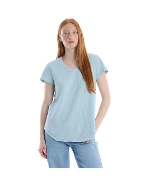 Wilt Short Sleeve Shrunken V-Neck Shirttail Top - Blue