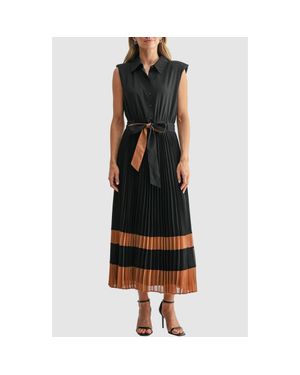 Mila + Mate Pleated Cap Sleeve Button-Up Shirtdress - Black