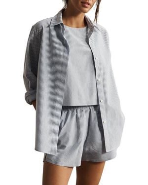 Rhone Saltair Oversize Seersucker Button-Up Shirt - Gray