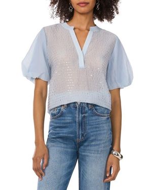 Vince Camuto Sequin Stripe Puff Sleeve Top - Blue