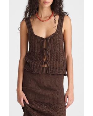 Madewell Pointelle Stitch Tie Front Cotton Sweater Tank - Brown