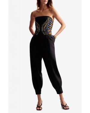 Desigual Mixed Media Strapless Jumpsuit - Black